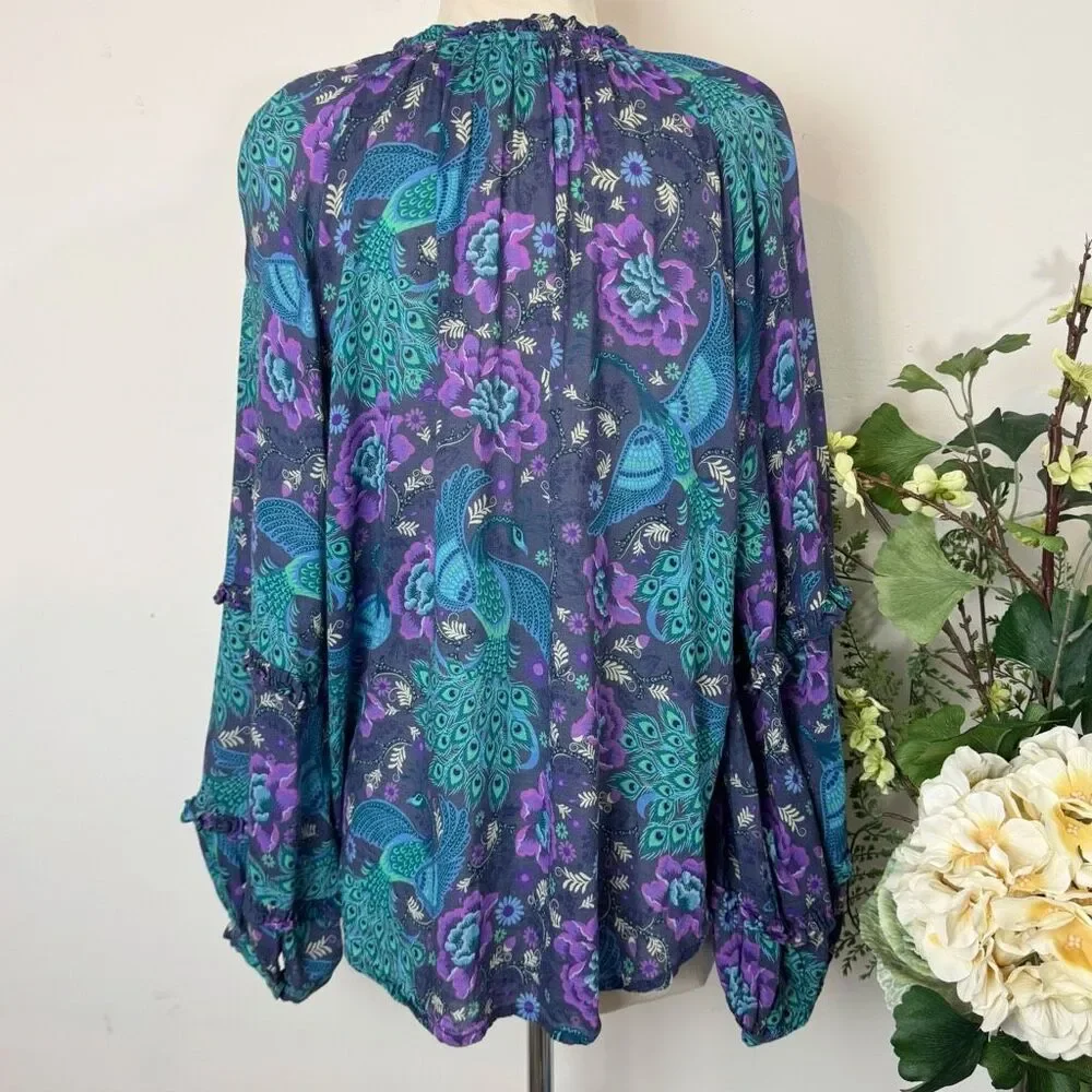 Spell & The Gypsy Boheme Ruffle Blouse | Peacock Floral Print | Large - Picture 8 of 13